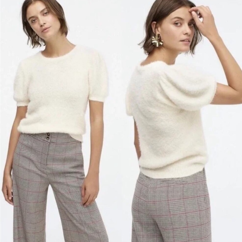 J. Crew Cream Puff-Sleeve Crewneck Sweater
